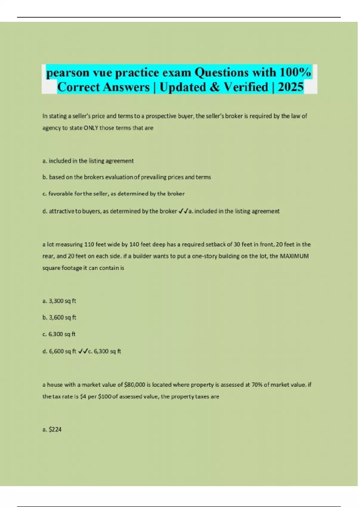 pearson vue practice exam Questions with 100% Correct Answers | Updated ...