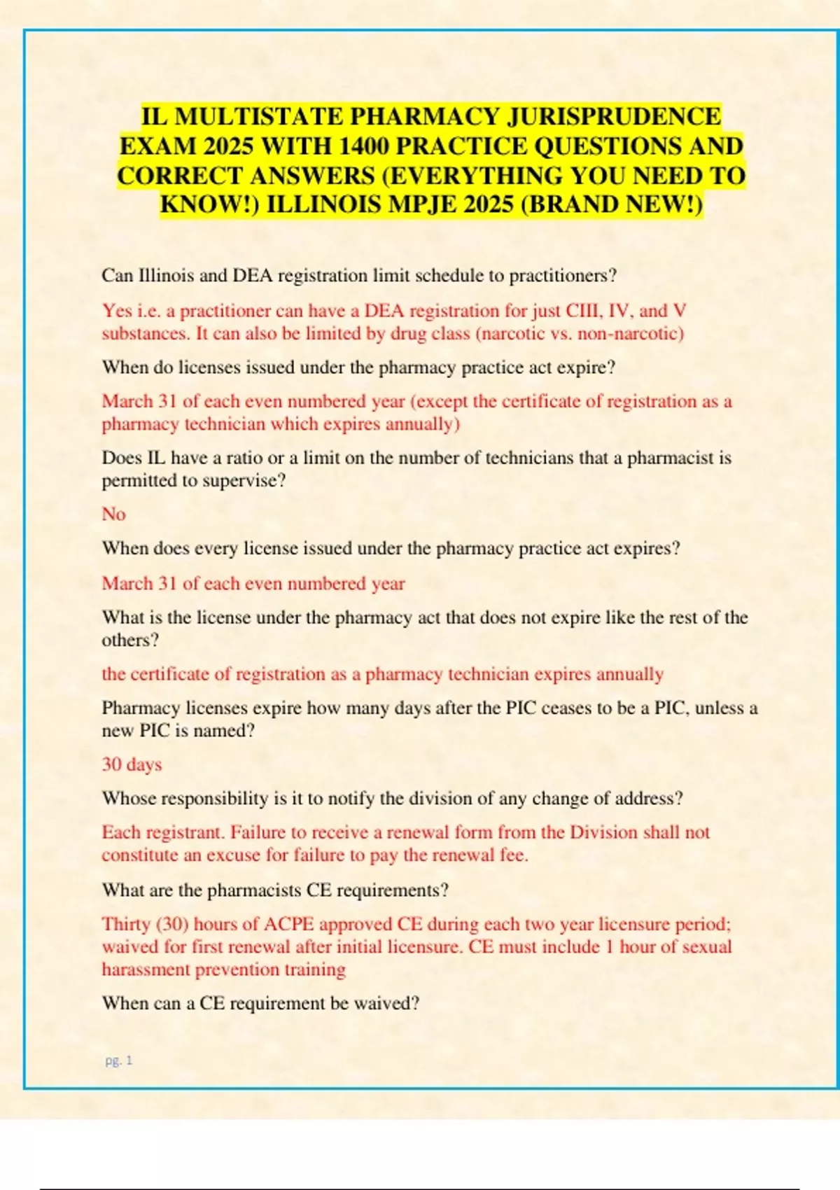 Illinois MPJE 2025 Test Bank V1 & V2 With 1900 Exam Prep Questions and ...