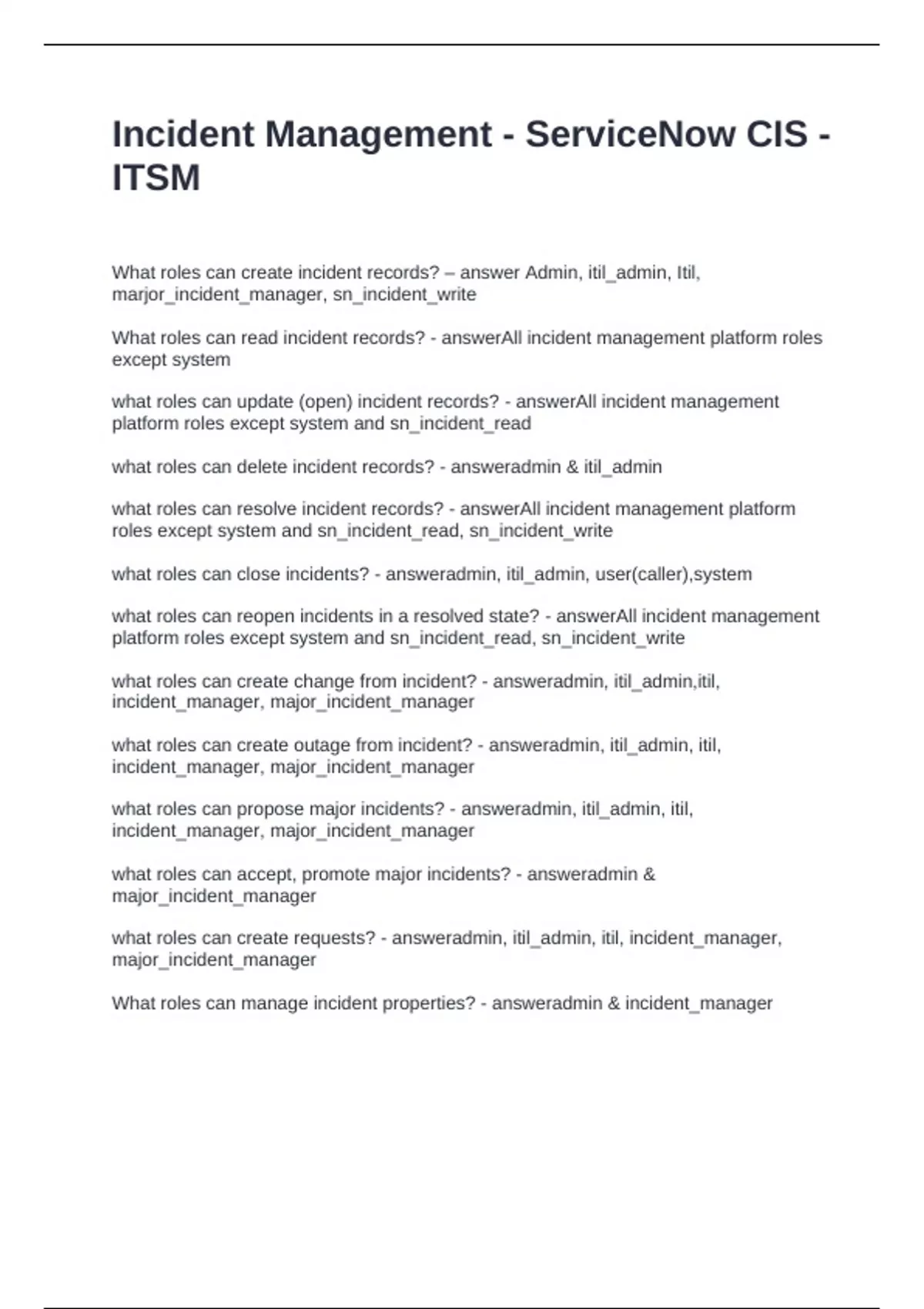 Incident Management - ServiceNow CIS - ITSM Questions with Correct ...
