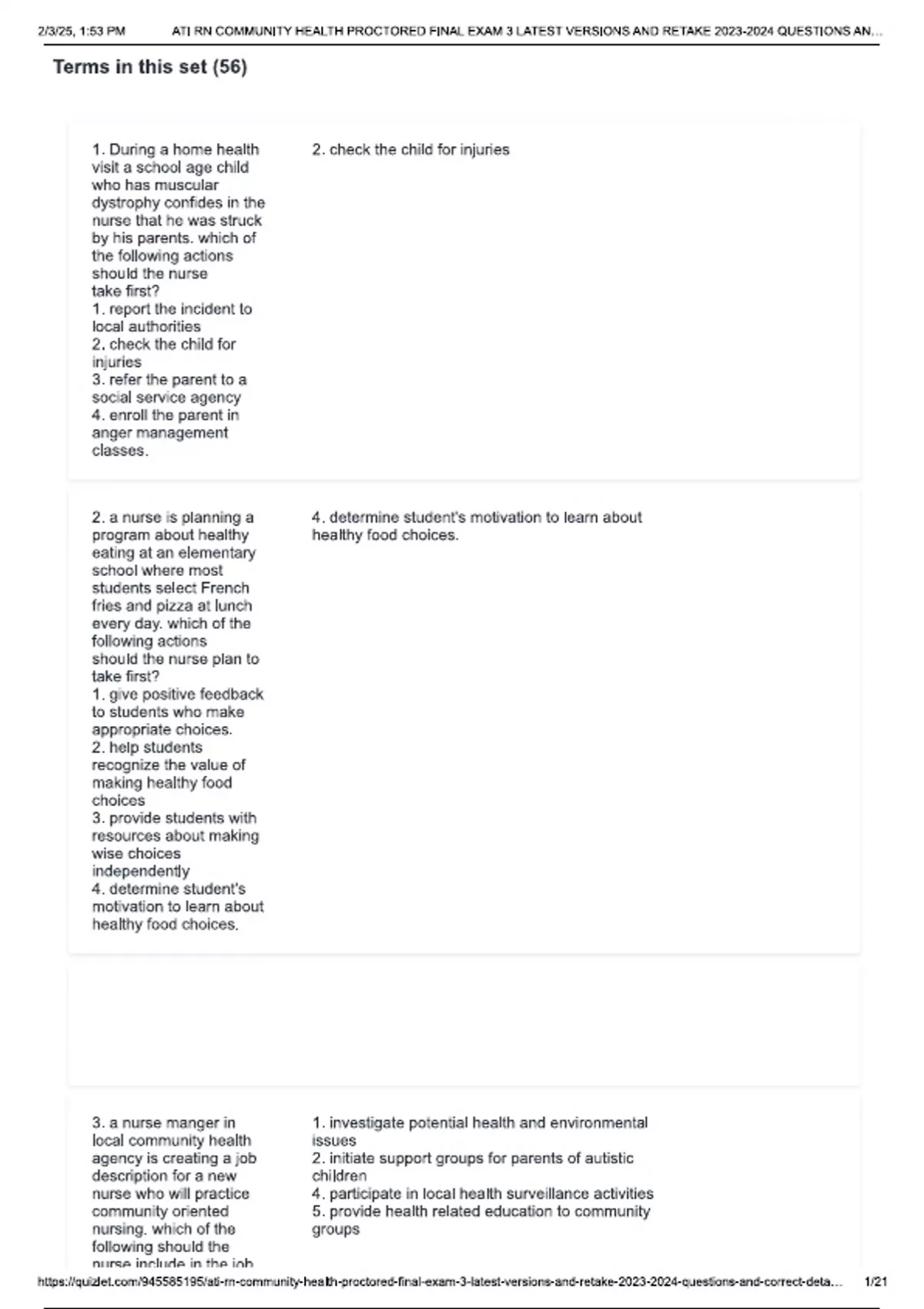 Ati Rn Community Health Proctored Final Exam 3 Latest Versions And