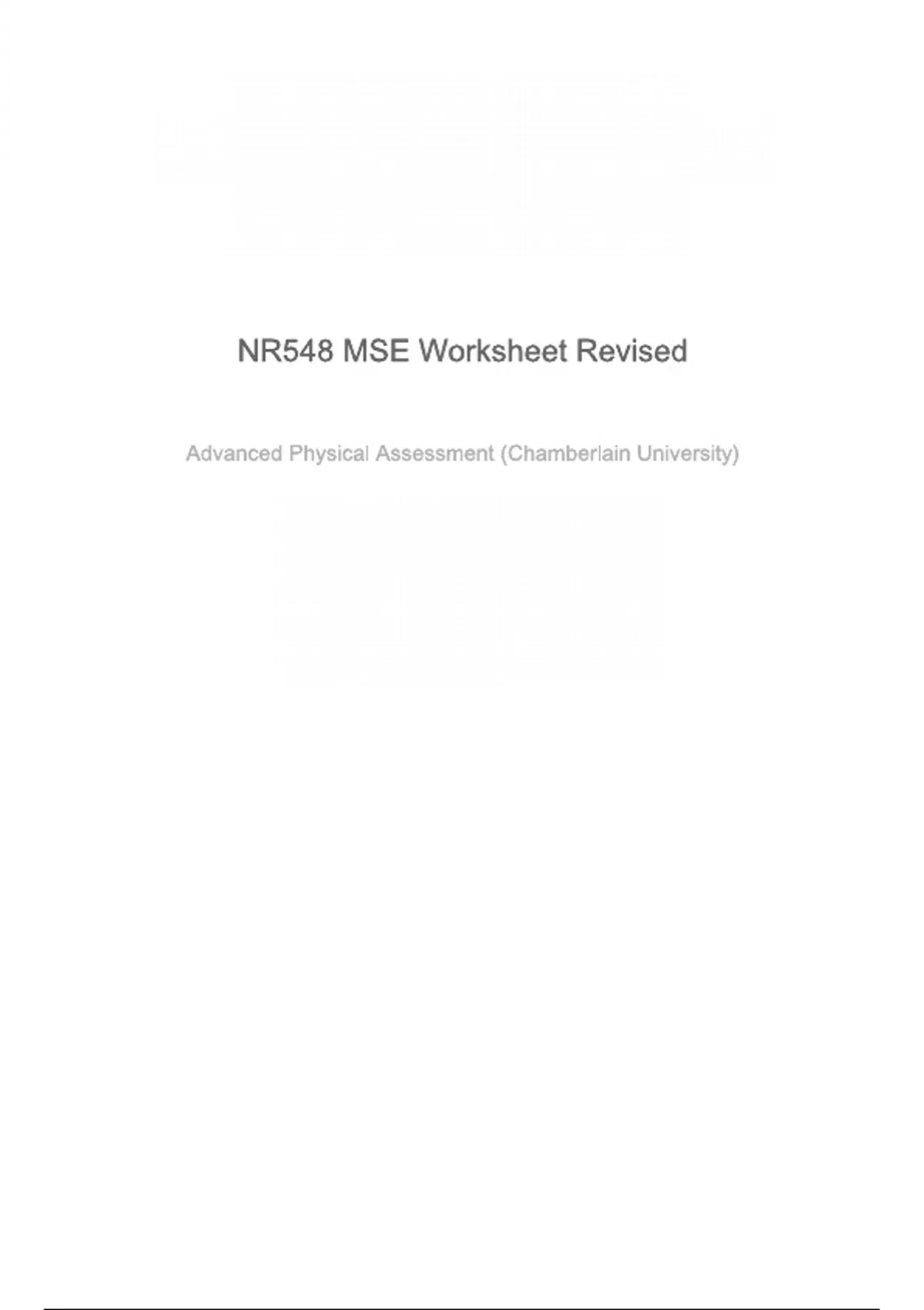 NR548 MSE Worksheet Revised. - NR548 - Stuvia US
