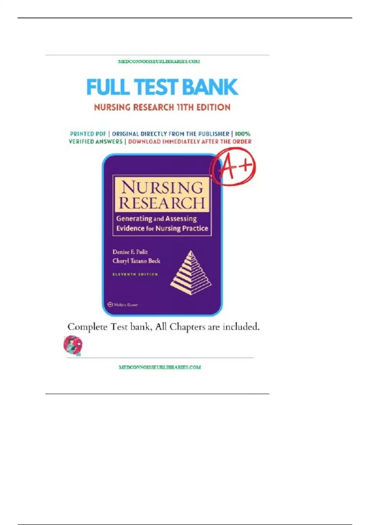 TEST BANK - NURSING RESEARCH 11TH EDITION BY DENISE POLIT, (ALL ...