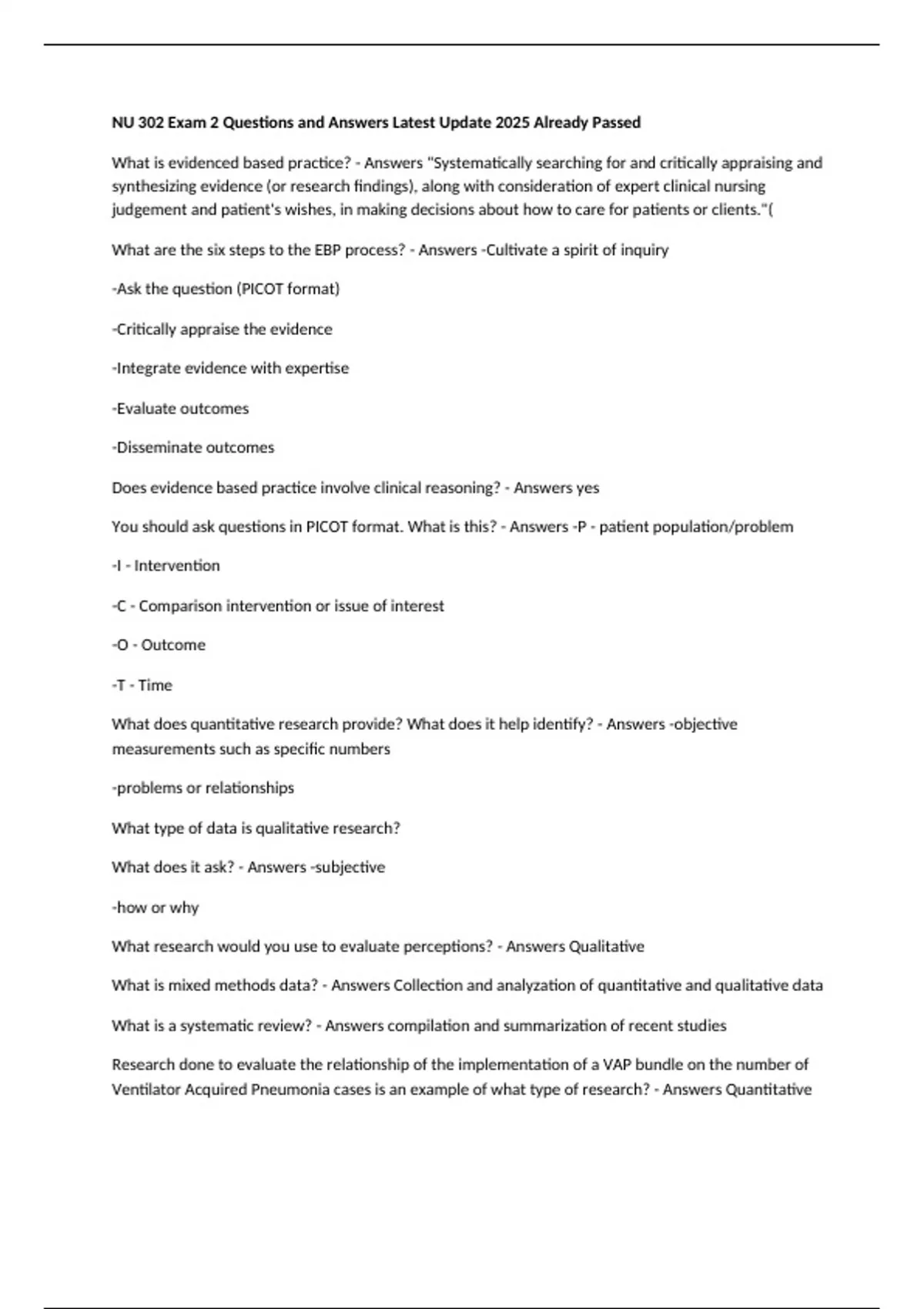 NU 302 Exam 2 Questions and Answers Latest Update 2025 Already Passed ...