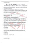 MENTAL HEALTH EXAM 1 LATEST STUDY QUESTIONS AND ANSWERS 2025