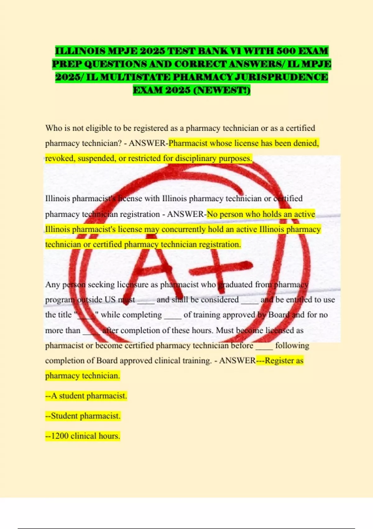 ILLINOIS MPJE 2025 TEST BANK V1 WITH 500 EXAM PREP QUESTIONS AND ...