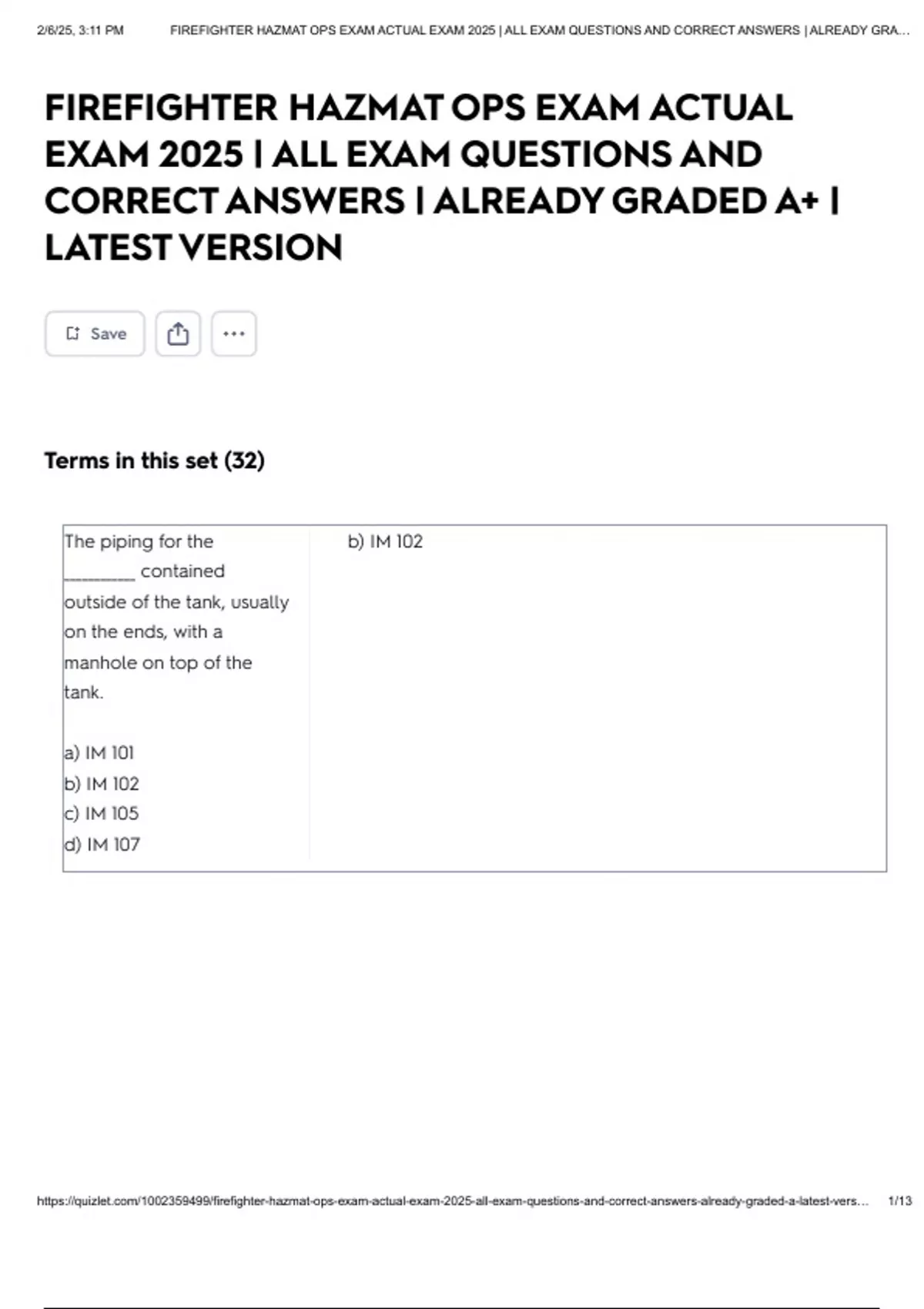 Firefighter Hazmat Ops Exam Actual Exam 2025 All Exam Questions And