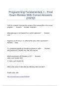 Programming Fundamentals 1 - Final Exam Review With Correct Answers &lpar;2025&rpar;&excl;&excl;