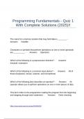 Programming Fundamentals - Quiz 1 With Complete Solutions &lpar;2025&rpar;&excl;&excl;