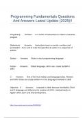 Programming Fundamentals Questions And Answers Latest Update &lpar;2025&rpar;&excl;&excl;