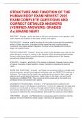 STRUCTURE AND FUNCTION OF THE HUMAN BODY EXAM NEWEST 2025 EXAM COMPLETE QUESTIONS AND CORRECT DETAILED ANSWERS &lpar;VERIFIED ANSWERS&rpar; GRADED A&plus;&vert;&vert;BRAND NEW&excl;&excl;