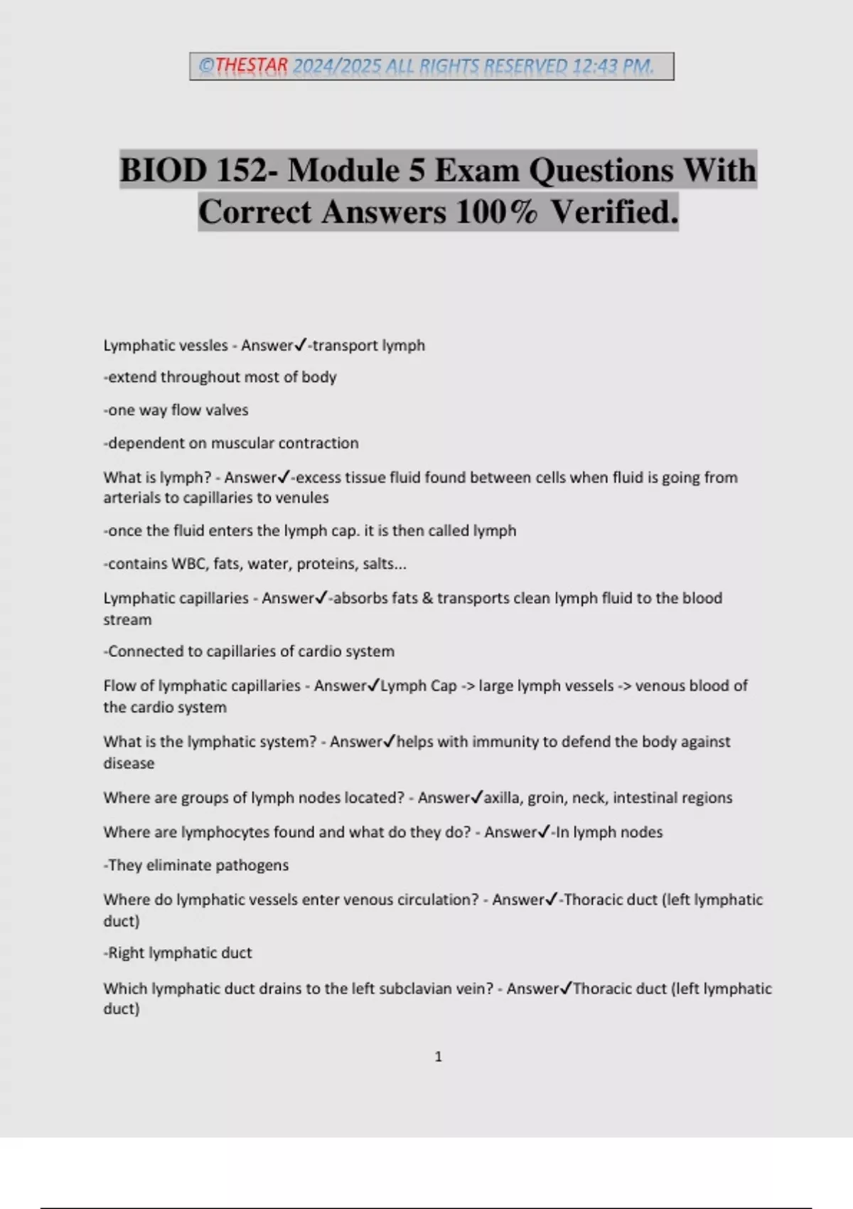 BIOD 152- Module 5 Exam Questions With Correct Answers 100% Verified ...
