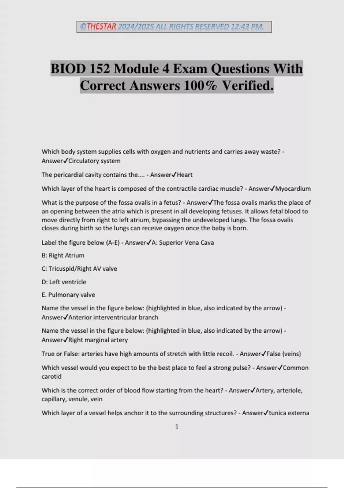 BIOD 152 Module 4 Exam Questions With Correct Answers 100% Verified ...