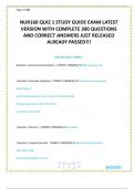 NUR160 QUIZ 1 STUDY GUIDE EXAM LATEST VERSION WITH COMPLETE 300 QUESTIONS AND CORRECT ANSWERS JUST RELEASED ALREADY PASSED&excl;&excl;&excl;
