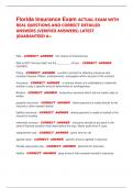 Florida Insurance Exam ACTUAL EXAM WITH  REAL QUESTIONS AND CORRECT DETAILED  ANSWERS &lpar;VERIFIED ANSWERS&rpar; LATEST  &vert;GUARANTEED A&plus; 