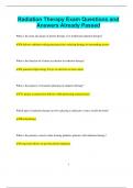 Radiation Therapy Exam Questions and  Answers Already Passed