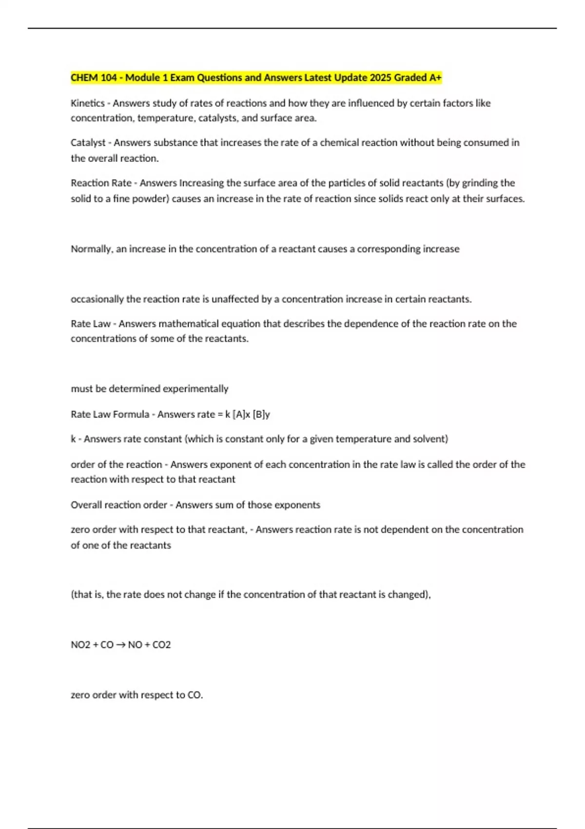 CHEM 104 - Module 1 Exam Questions and Answers Latest Update 2025 ...