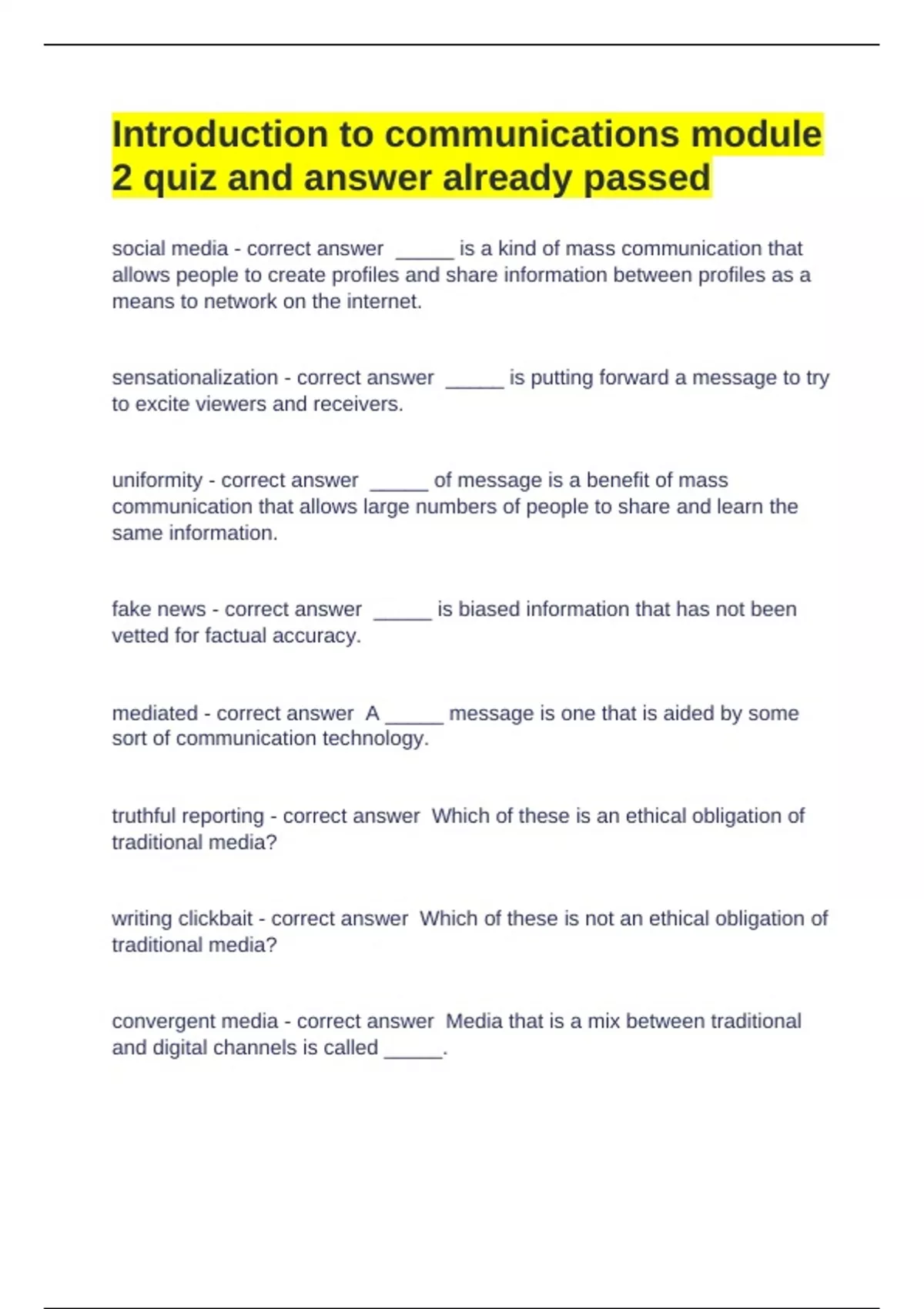 Introduction to communications module 2 quiz and answer already passed ...