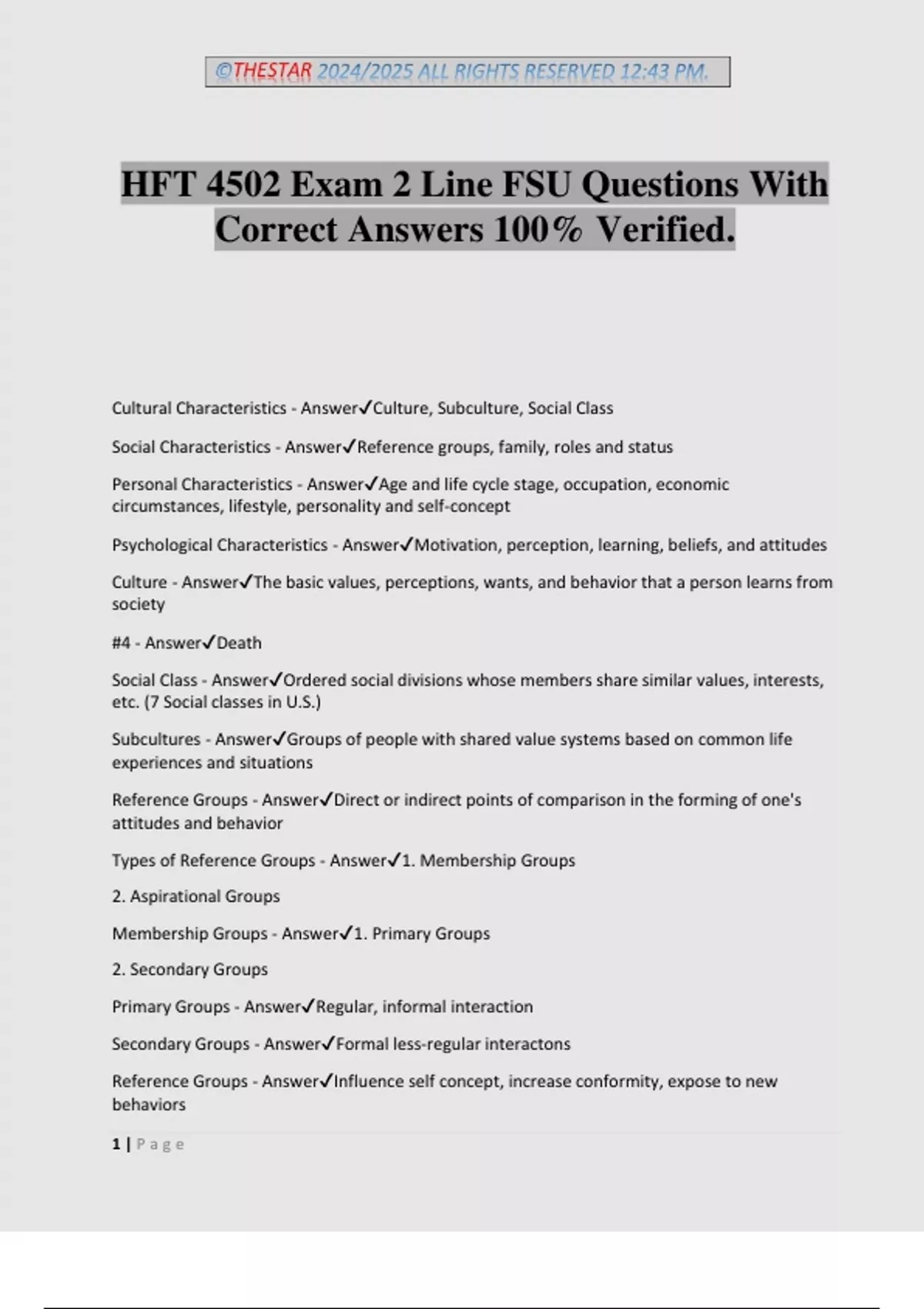 HFT 4502 Exam 2 Line FSU Questions With Correct Answers 100% Verified ...