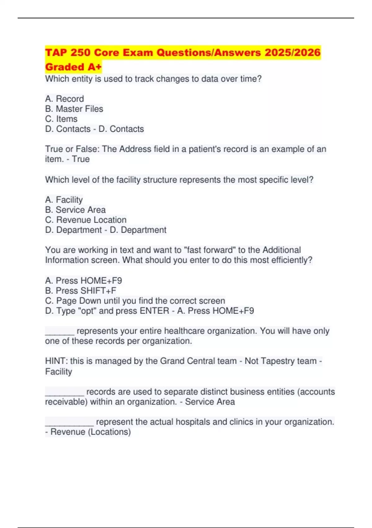 TAP 250 Core Exam Questions/Answers 2025/2026 Graded A+ - Tap 250 ...