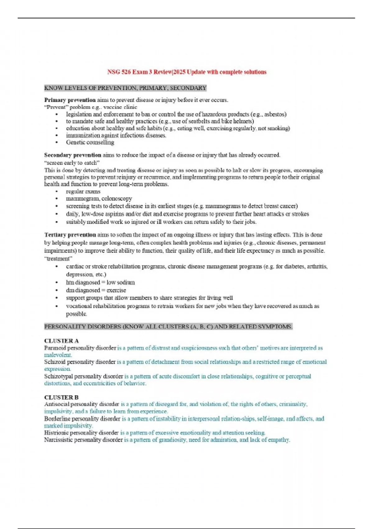 NSG 526 Exam 3 Review|2025 Update with complete solutions - NSG 526 ...