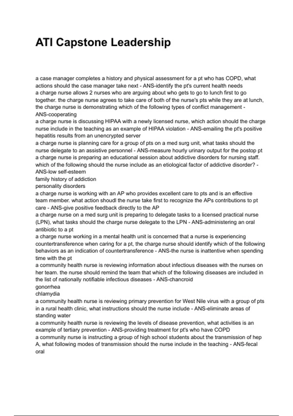 ATI Capstone Leadership NEWEST 2025/2026 ACTUAL EXAM COMPLETE QUESTIONS ...