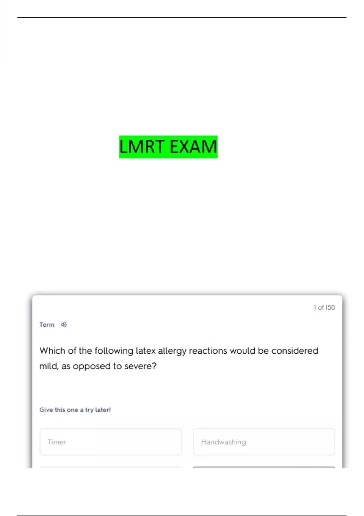LMRT ASSESSMENT TESTS QUESTIONS WITH COMPLETE ANSWERS - LMRT - Stuvia US