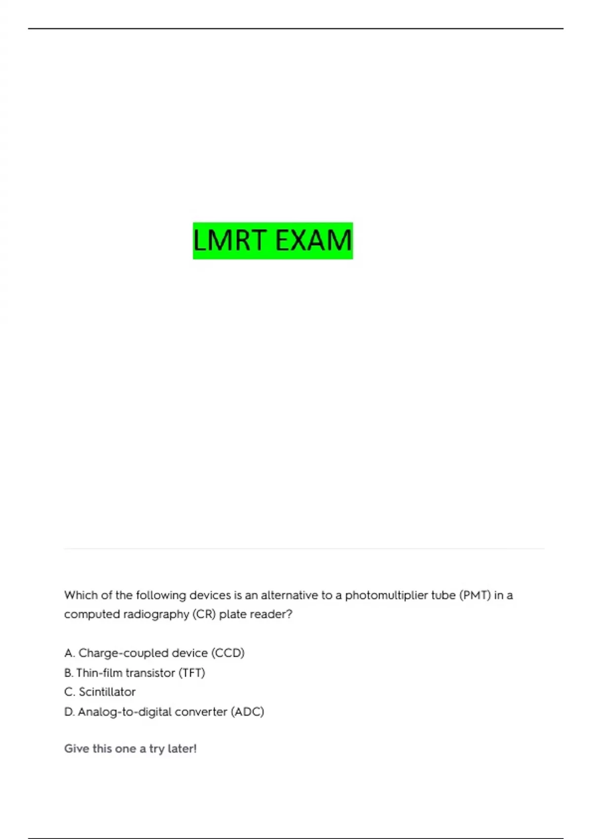 LMRT MOCK BOARD EXAM PREP QUESTIONS WITH COMPLETE ANSWERS - LMRT ...