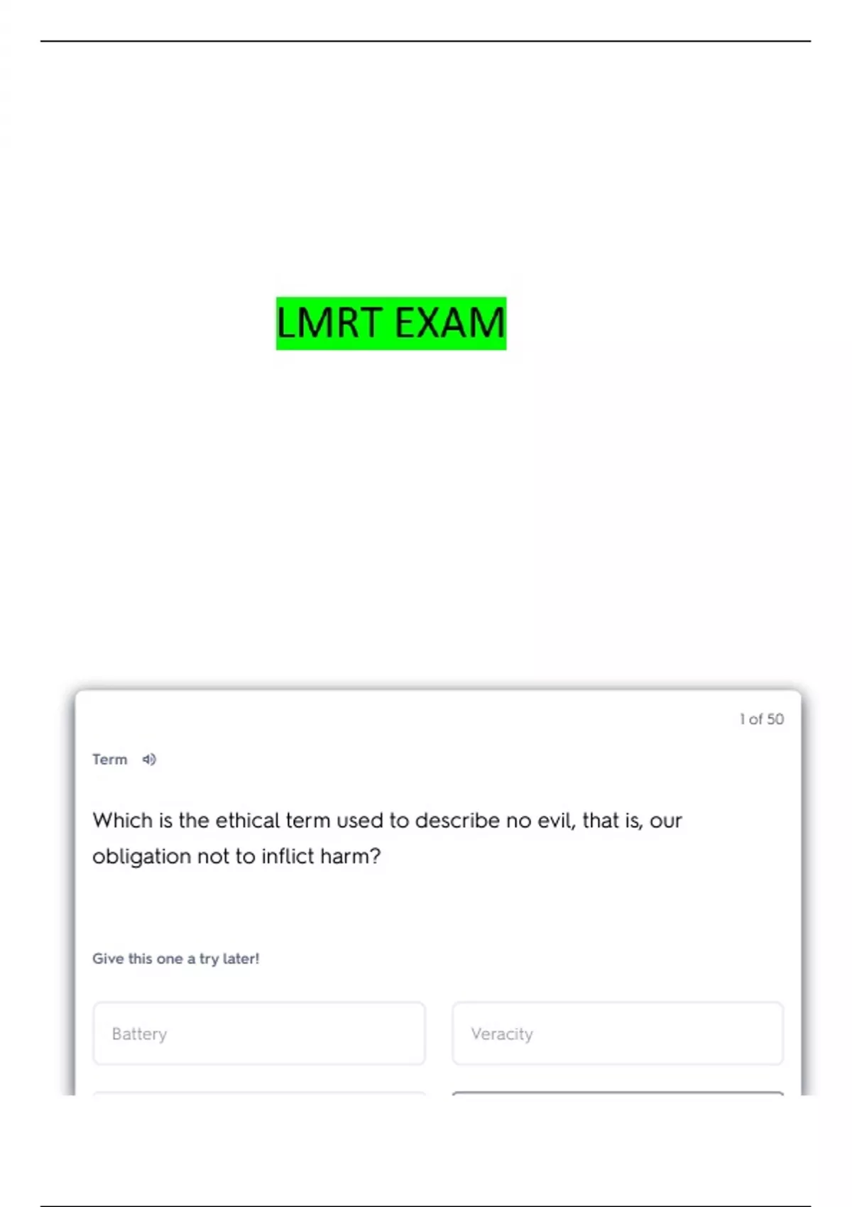 LMRT ASSESSMENT 1 QUESTIONS WITH COMPLETE ANSWERS - LMRT - Stuvia US