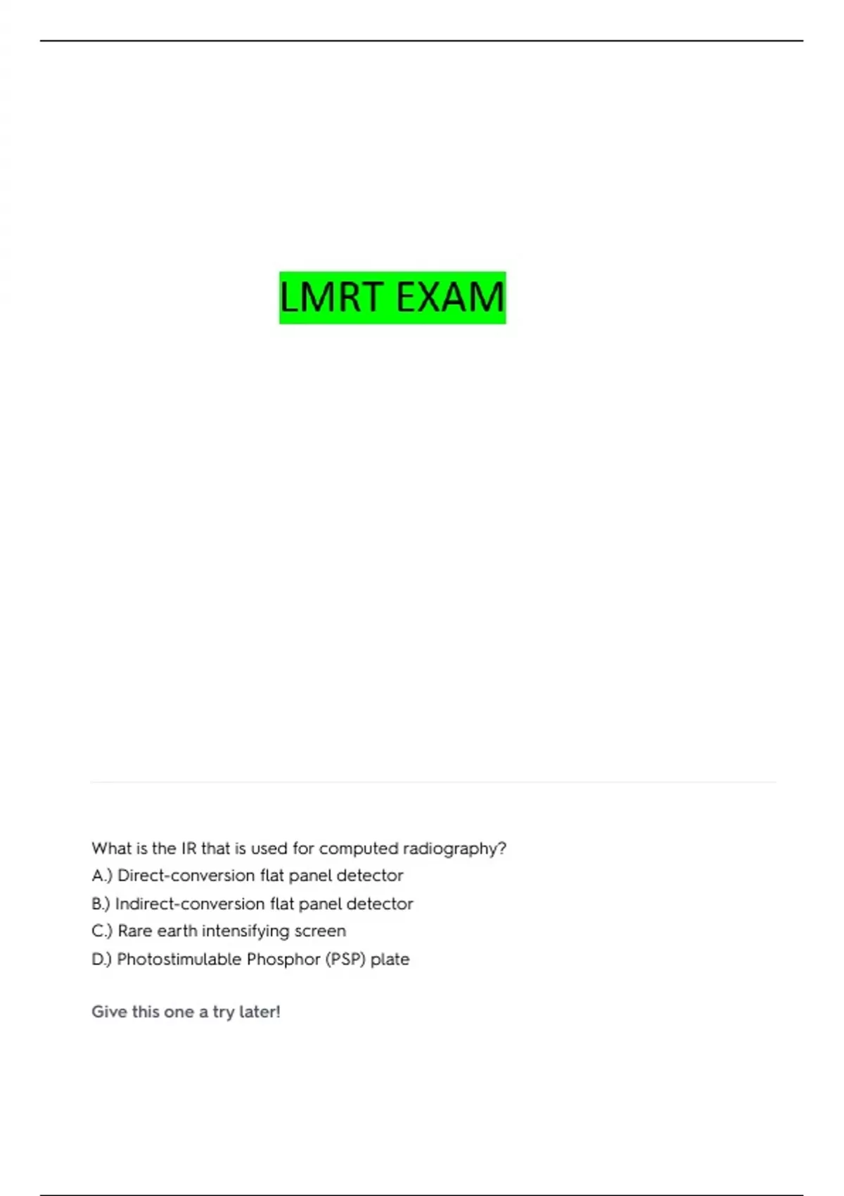 LMRT STATE REVIEW QUESTIONS WITH COMPLETE ANSWERS - LMRT - Stuvia US