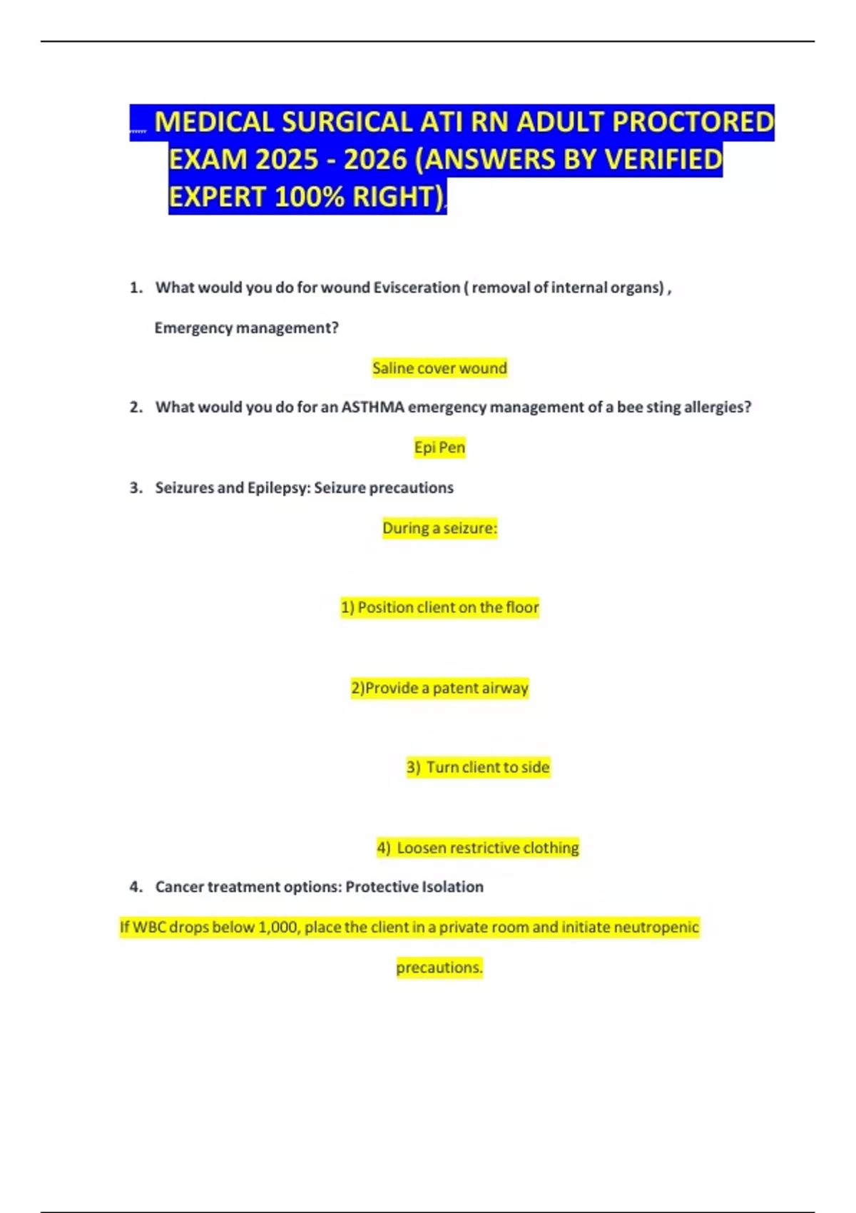 MEDICAL SURGICAL ATI RN ADULT PROCTORED EXAM QUESTIONS WITH VERIFIED ...