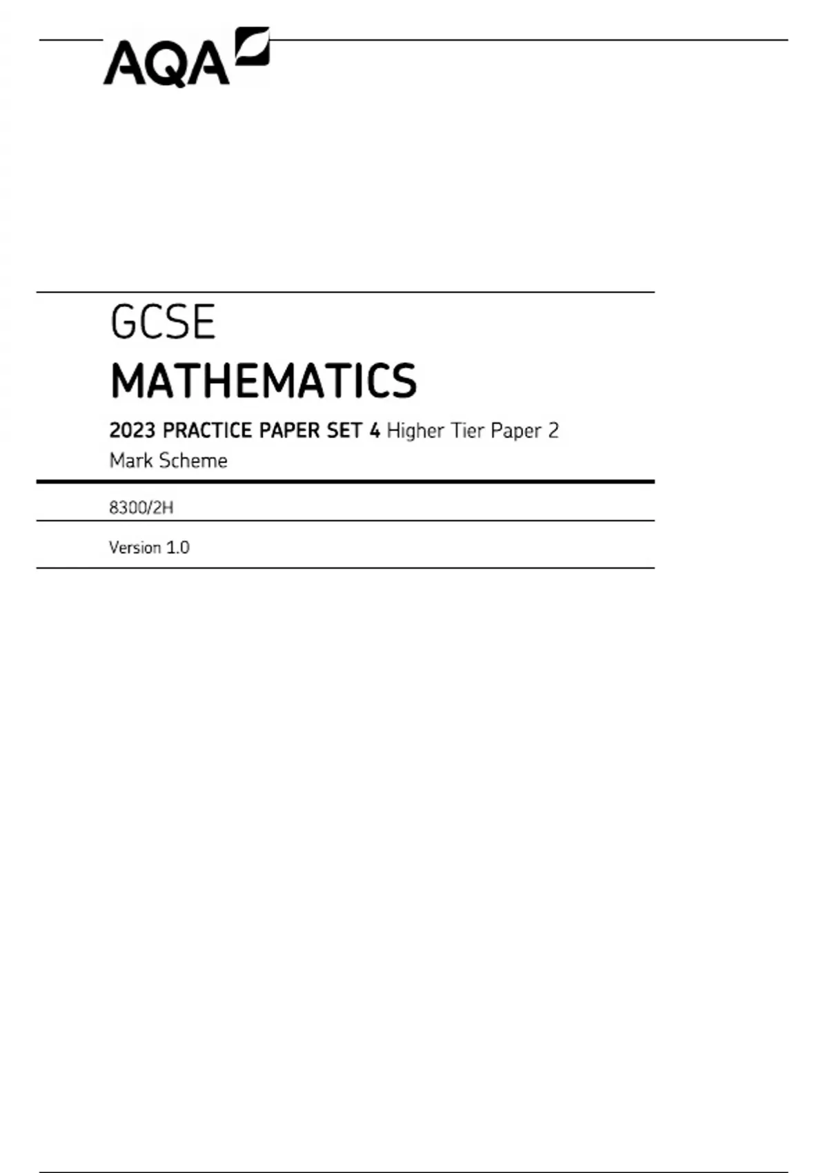 2024 AQA gcse maths practice paper set 4 2h mark scheme. - GCSE - Stuvia UK