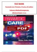 TEST BANK Paramedic Care&colon; Principles s Practice&comma; 6th edition Volume 3&colon; Medical Emergencies &lpar;Bledsoe&rpar; All 1-13 Chapters Covered &comma;Latest Edition