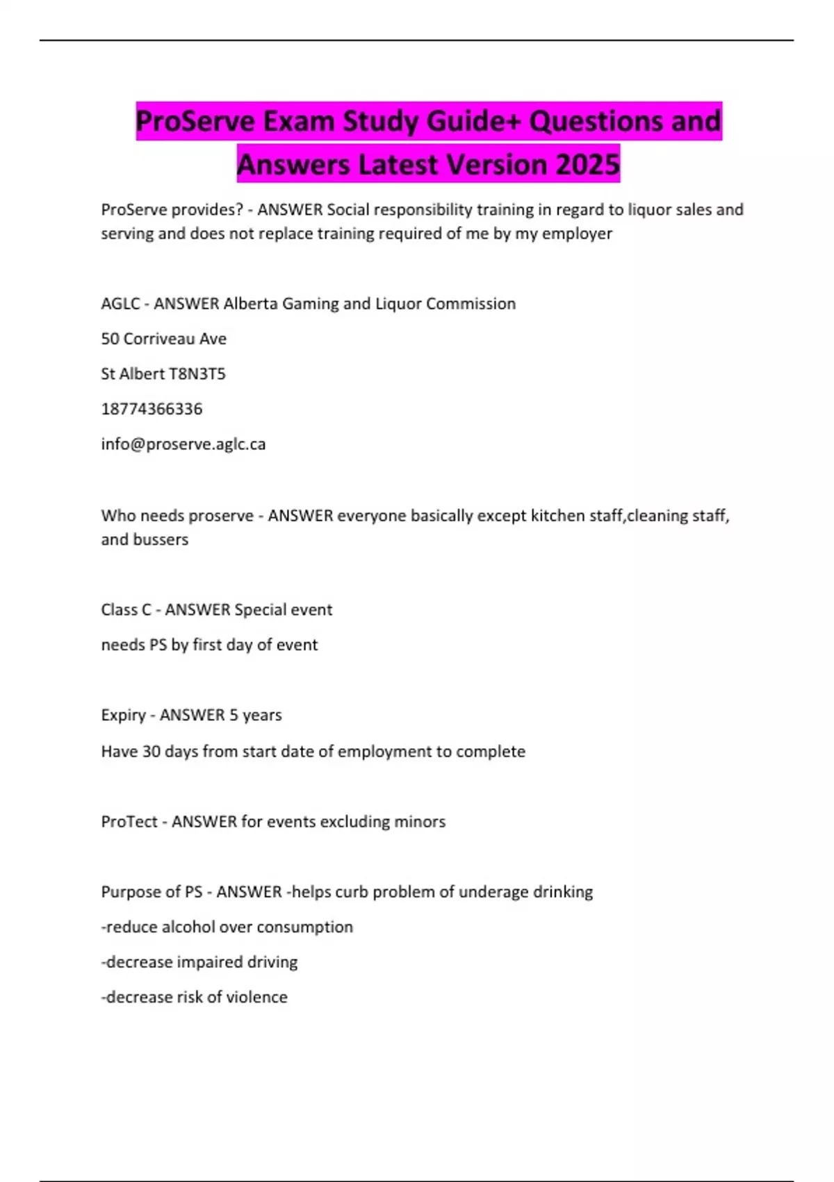 ProServe Exam Study Guide+ Questions and Answers Latest Version 2025 ...