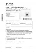 OCR GCSE Biology B &lpar;Twenty First Century Science&rpar; PAPER 3 and 4 JUNE 2024 QUESTION PAPERS AND MARK SCHEMES