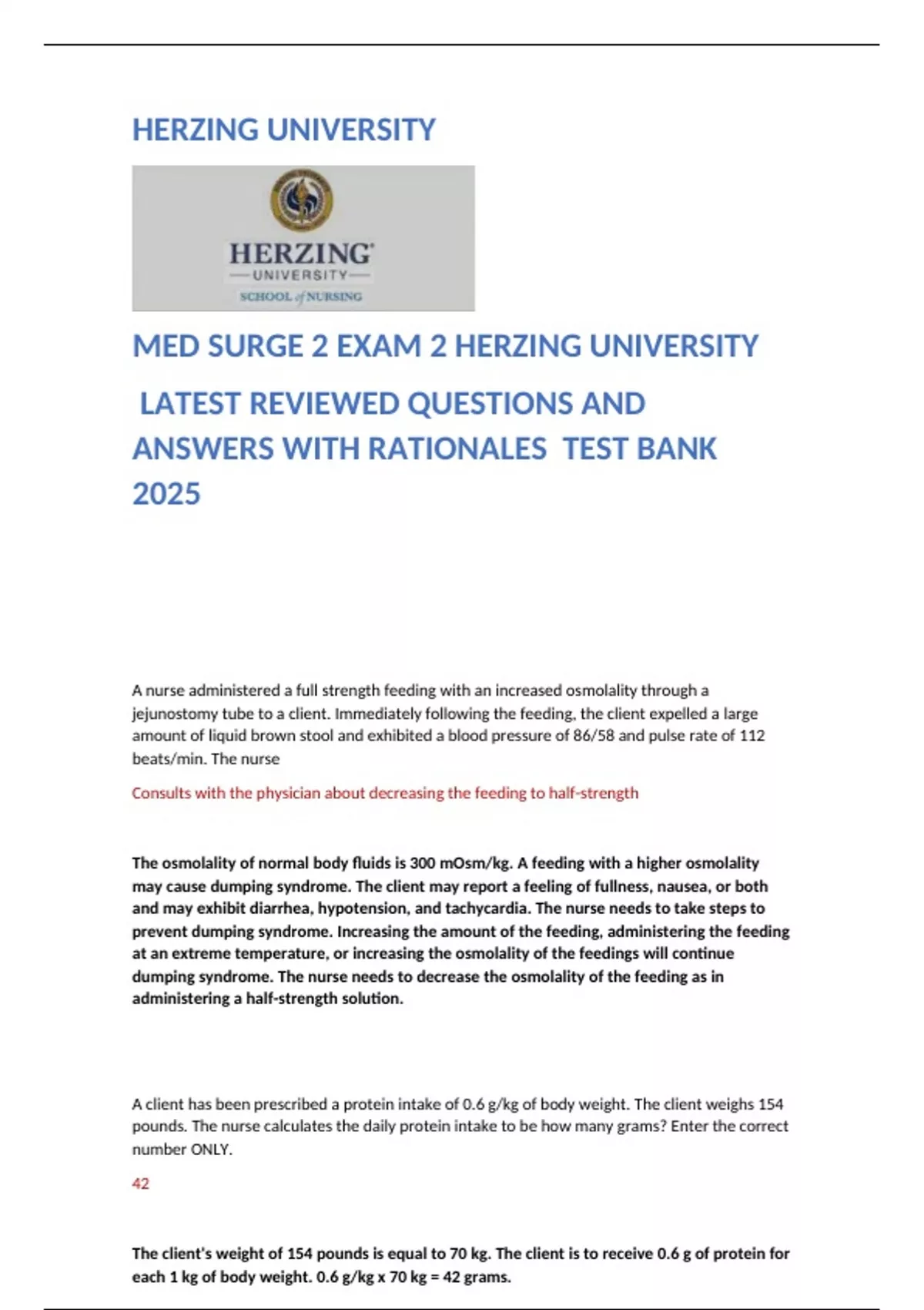 MED SURGE 2 EXAM 2 HERZING UNIVERSITY LATEST REVIEWED QUESTIONS AND ...