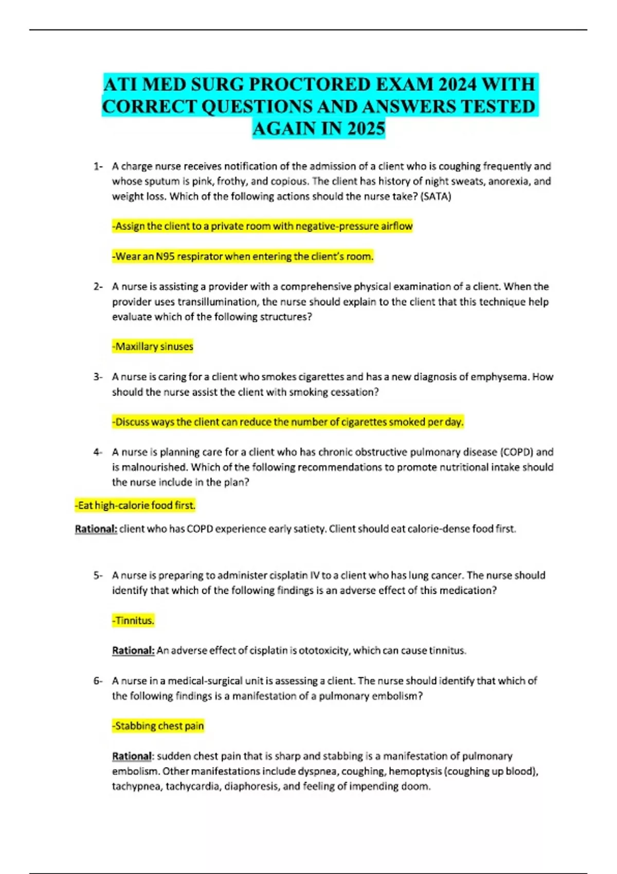 ATI MED SURG PROCTORED EXAM 2024 WITH CORRECT QUESTIONS AND ANSWERS ...