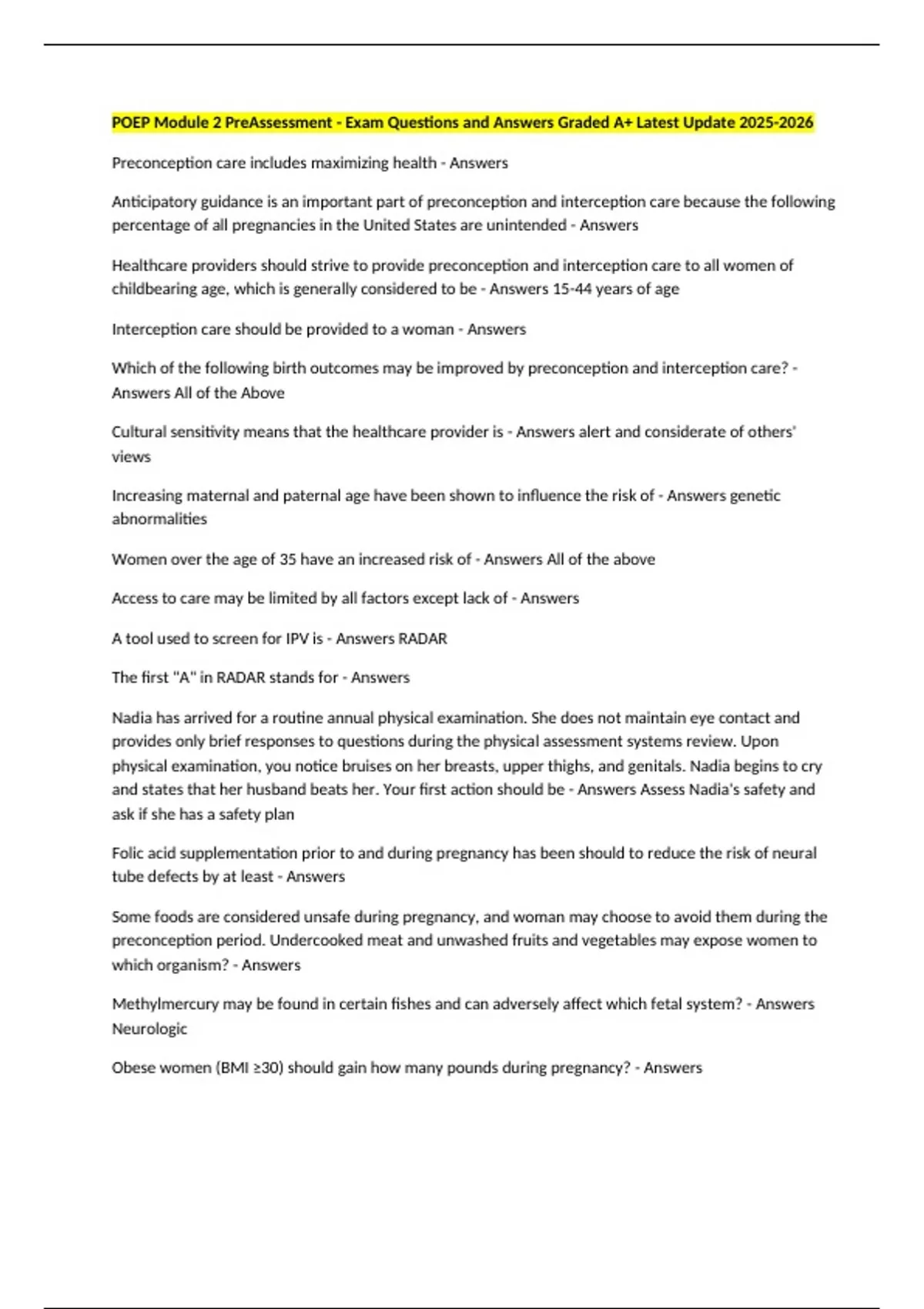 POEP Module 2 PreAssessment - Exam Questions and Answers Graded A+ ...