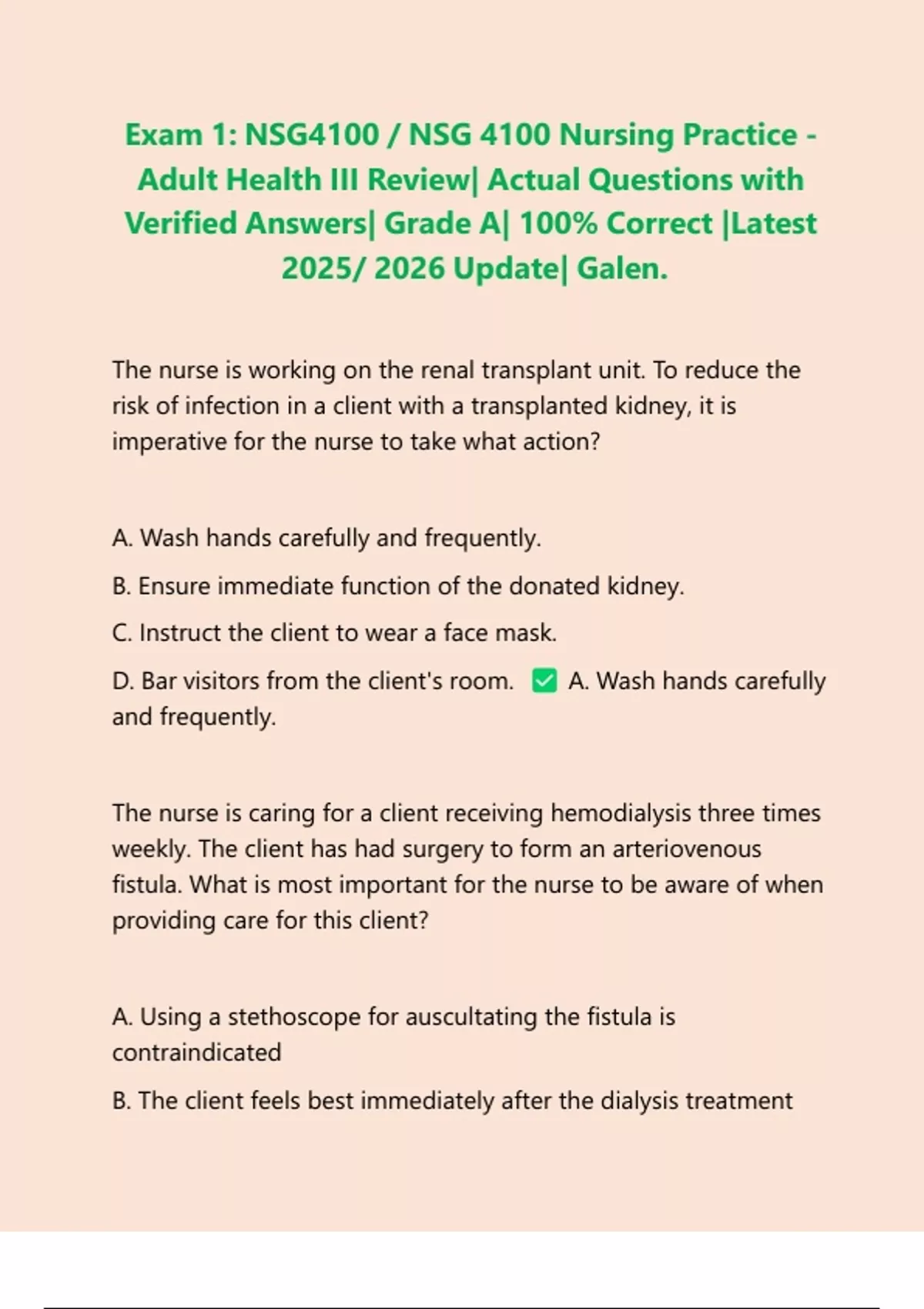 Exam 1: NSG4100 / NSG 4100 Nursing Practice - Adult Health III Review ...