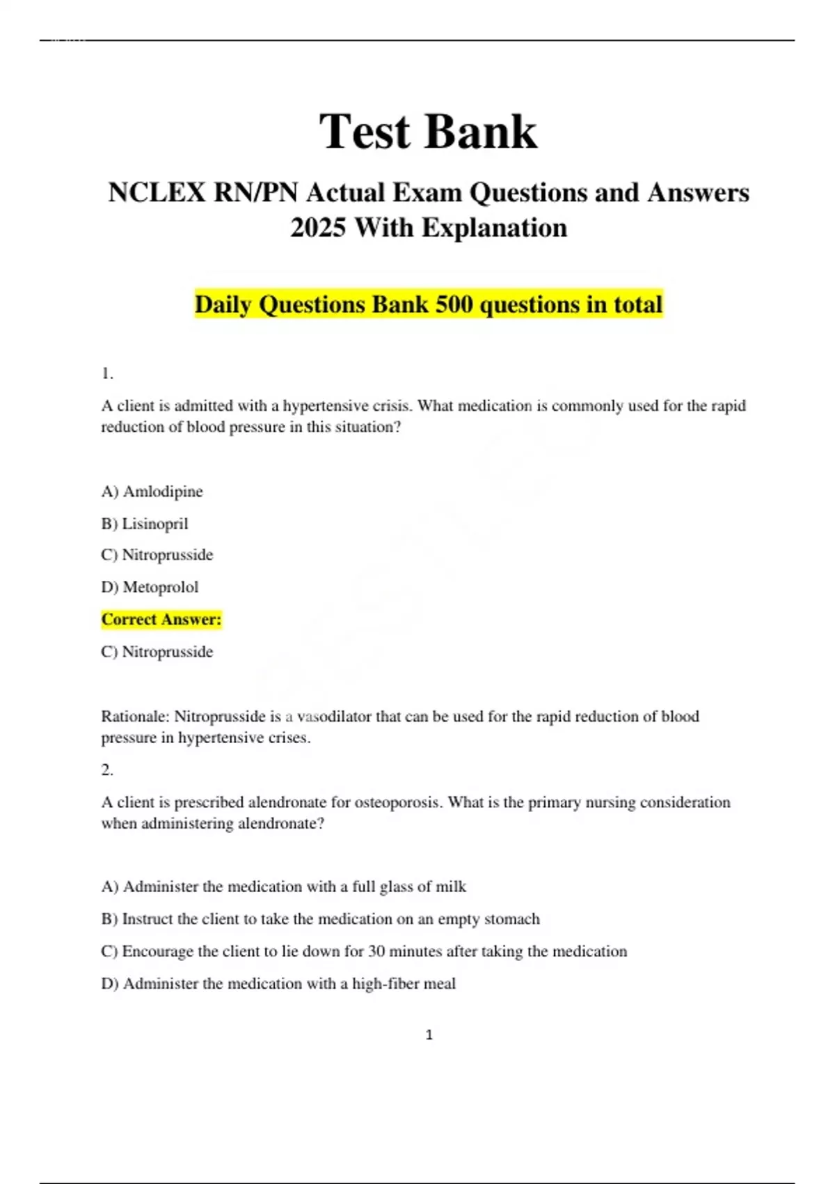 Test Bank NCLEX RN/PN Actual Exam Questions and Answers 2025 With ...