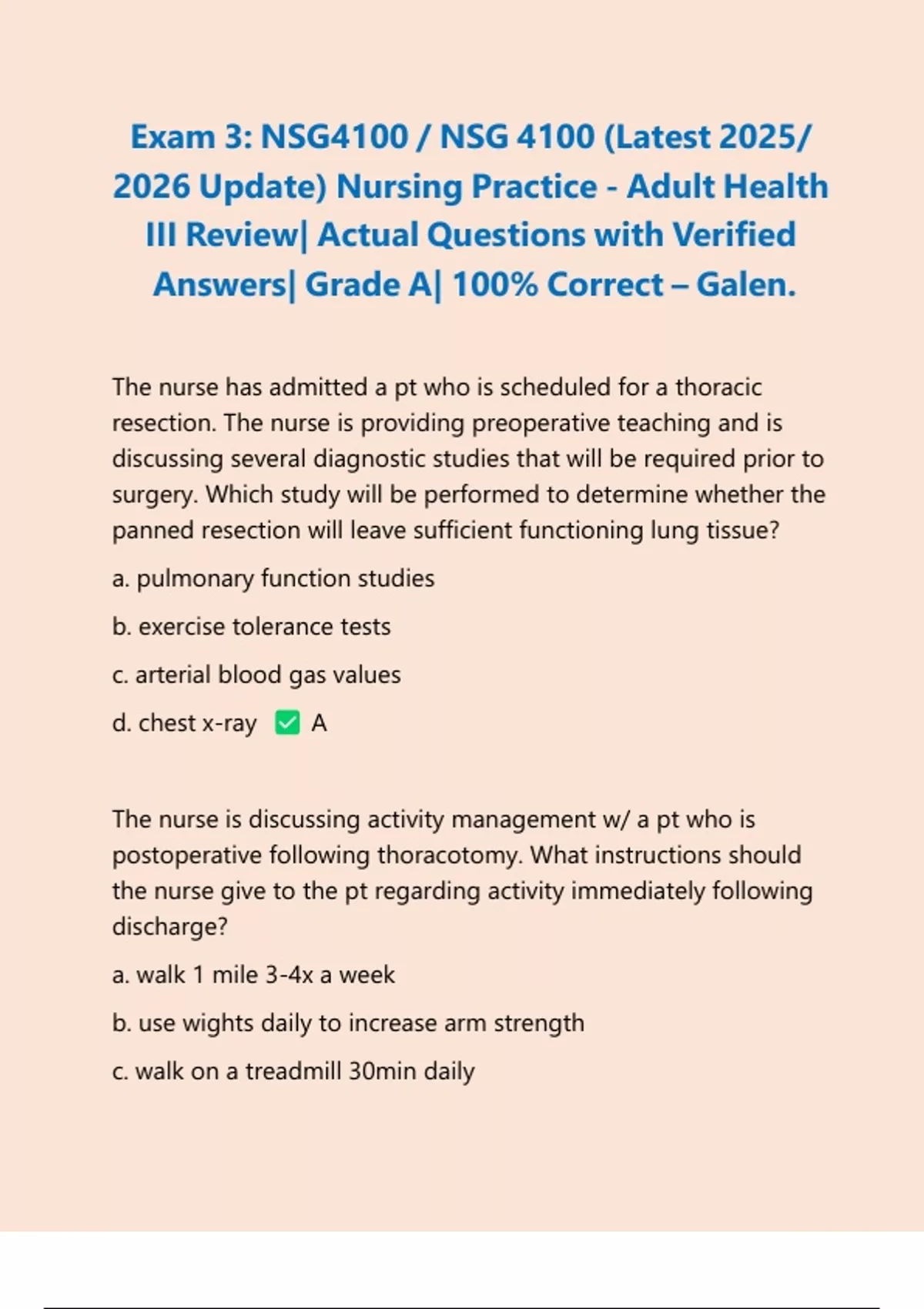 Exam 3: NSG4100 / NSG 4100 (Latest 2025/ 2026 Update) Nursing Practice ...