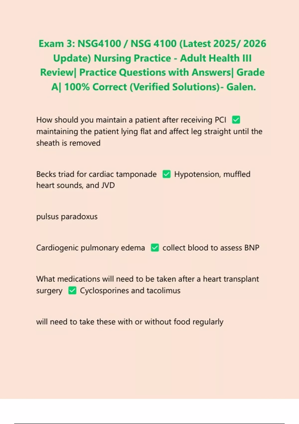 Exam 3: NSG4100 / NSG 4100 (Latest 2025/ 2026 Update) Nursing Practice ...