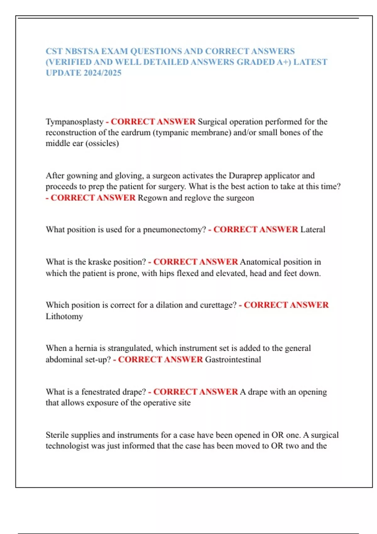 CST NBSTSA PRACTICE EXAM B QUESTIONS AND ANSWERS (CORRECT ANSWERS ...