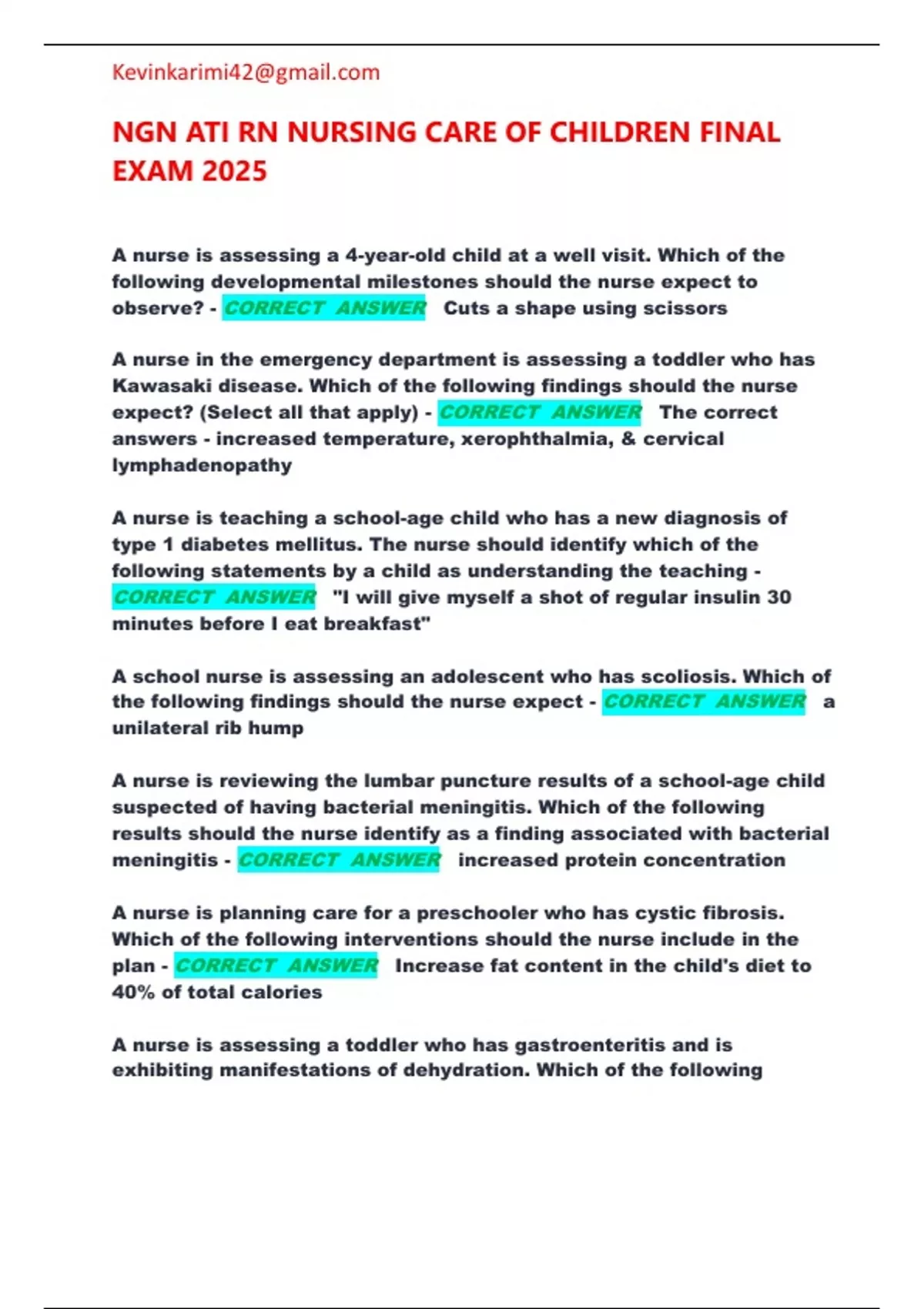 NGN ATI RN NURSING CARE OF CHILDREN FINAL EXAM 2025 - NGN ATI RN ...