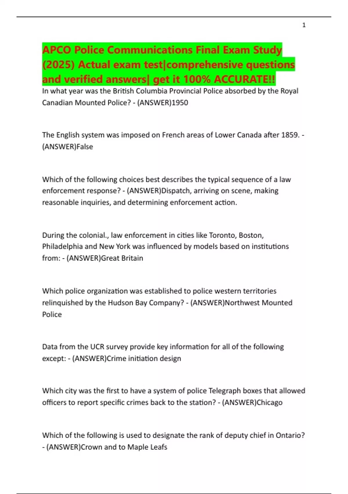 APCO Police Communications Final Exam Study (2025) Actual exam test ...