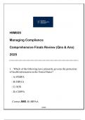 HIM600 &lpar;MANAGING COMPLIANCE&rpar; COMPREHENSIVE FINALS REVIEW 2025