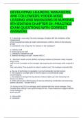 DEVELOPING LEADERS&comma; MANAGERS&comma; AND FOLLOWERS YODER-WISE&colon; LEADING AND MANAGING IN NURSING&comma; 8TH EDITION CHAPTER 24&colon; PRACTICE EXAM QUESTIONS WITH CORRECT ANSWERS
