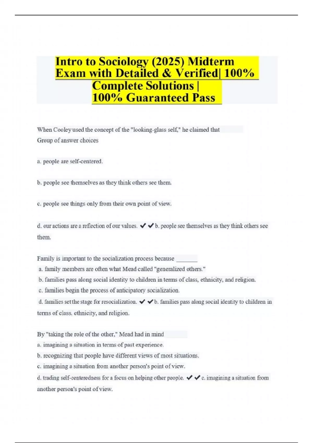 Intro to Sociology (2025) Midterm Exam with Detailed & Verified| 100% ...
