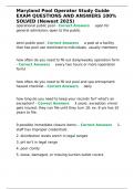 Maryland Pool Operator Study Guide EXAM QUESTIONS AND ANSWERS 100- SOLVED &lpar;Newest