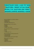 PARASITOLOGY EXAM 1 CLASS TEST BANK QUESTIONS&semi; NEWEST ACTUAL EXAM REVIEW&semi;170&plus; QUESTIONS AND CORRECT ANSWERS &lpar;VERIFIED ANSWERS&rpar; A GRADE