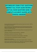 ENTOMOLOGY EXAM STUDY QUESTIONS NEWEST FULL STUDY GUIDE REVIEW&semi; ACTUAL EXAM Review &vert; Test Questions & Answers &vert; Grade A &vert; 100&percnt; Correct &lpar;Verified Answers